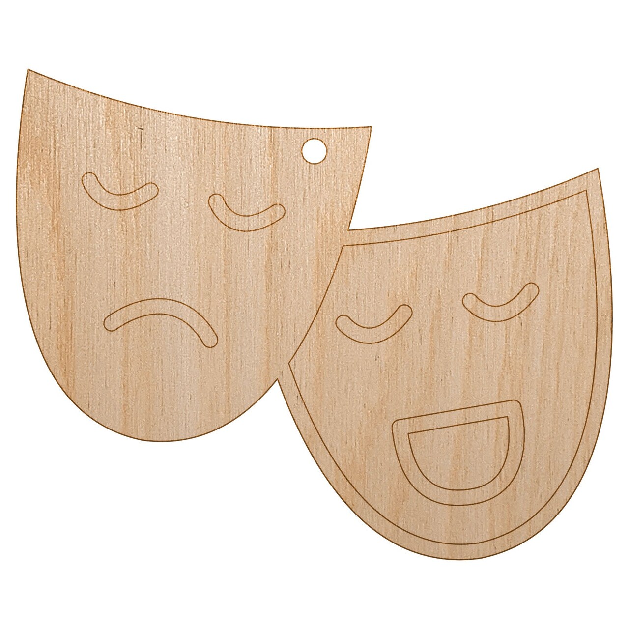 Acting Comedy Drama Masks Theater Carnival Unfinished Craft Wood Holiday Christmas Tree DIY Pre-Drilled Ornament
